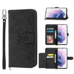 For Samsung Galaxy S21 Ultra 5G Skin-feel Flowers Embossed Wallet Leather Phone Case(Black)