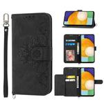 For Samsung Galaxy S20 FE Skin-feel Flowers Embossed Wallet Leather Phone Case(Black)