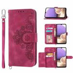 For Samsung Galaxy A32 5G Skin-feel Flowers Embossed Wallet Leather Phone Case(Wine Red)