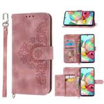 For Samsung Galaxy A03s 166 Skin-feel Flowers Embossed Wallet Leather Phone Case(Pink)