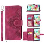 For Samsung Galaxy A71 4G Skin-feel Flowers Embossed Wallet Leather Phone Case(Wine Red)