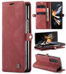 For Samsung Galaxy Z Fold4 AutSpace A01 Retro Skin-feel Crazy Horse RFID Leather Phone Case(Wine Red)