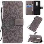 For OnePlus 8 Pressed Printing Sunflower Pattern Horizontal Flip PU Leather Case with Holder & Card Slots & Wallet & Lanyard(Grey)