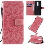 For OnePlus 8 Pressed Printing Sunflower Pattern Horizontal Flip PU Leather Case with Holder & Card Slots & Wallet & Lanyard(Pink)