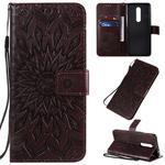 For OnePlus 8 Pressed Printing Sunflower Pattern Horizontal Flip PU Leather Case with Holder & Card Slots & Wallet & Lanyard(Brown)