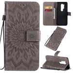 For OnePlus 8 Pro Pressed Printing Sunflower Pattern Horizontal Flip PU Leather Case with Holder & Card Slots & Wallet & Lanyard(Grey)