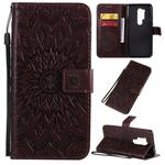 For OnePlus 8 Pro Pressed Printing Sunflower Pattern Horizontal Flip PU Leather Case with Holder & Card Slots & Wallet & Lanyard(Brown)