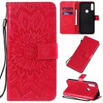 For Motorola E7 Pressed Printing Sunflower Pattern Horizontal Flip PU Leather Case with Holder & Card Slots & Wallet & Lanyard(Red)