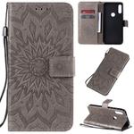 For Motorola E7 Pressed Printing Sunflower Pattern Horizontal Flip PU Leather Case with Holder & Card Slots & Wallet & Lanyard(Grey)