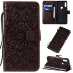 For Motorola E7 Pressed Printing Sunflower Pattern Horizontal Flip PU Leather Case with Holder & Card Slots & Wallet & Lanyard(Brown)