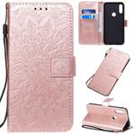 For Motorola E7 Pressed Printing Sunflower Pattern Horizontal Flip PU Leather Case with Holder & Card Slots & Wallet & Lanyard(Rose Gold)