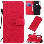 For Motorola G8 Pressed Printing Sunflower Pattern Horizontal Flip PU Leather Case with Holder & Card Slots & Wallet & Lanyard(Red)