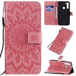 For Motorola G8 Pressed Printing Sunflower Pattern Horizontal Flip PU Leather Case with Holder & Card Slots & Wallet & Lanyard(Pink)