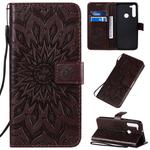 For Motorola G8 Pressed Printing Sunflower Pattern Horizontal Flip PU Leather Case with Holder & Card Slots & Wallet & Lanyard(Brown)