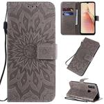 For OPPO A8 / A31 Pressed Printing Sunflower Pattern Horizontal Flip PU Leather Case with Holder & Card Slots & Wallet & Lanyard(Grey)