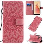 For OPPO A8 / A31 Pressed Printing Sunflower Pattern Horizontal Flip PU Leather Case with Holder & Card Slots & Wallet & Lanyard(Pink)