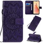 For OPPO A8 / A31 Pressed Printing Sunflower Pattern Horizontal Flip PU Leather Case with Holder & Card Slots & Wallet & Lanyard(Purple)