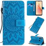 For OPPO A8 / A31 Pressed Printing Sunflower Pattern Horizontal Flip PU Leather Case with Holder & Card Slots & Wallet & Lanyard(Blue)