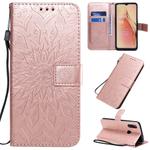 For OPPO A8 / A31 Pressed Printing Sunflower Pattern Horizontal Flip PU Leather Case with Holder & Card Slots & Wallet & Lanyard(Rose Gold)