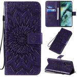 For OPPO Find X2 Pressed Printing Sunflower Pattern Horizontal Flip PU Leather Case with Holder & Card Slots & Wallet & Lanyard(Purple)