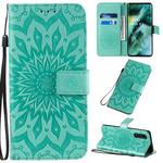 For OPPO Find X2 Pressed Printing Sunflower Pattern Horizontal Flip PU Leather Case with Holder & Card Slots & Wallet & Lanyard(Green)