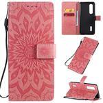 For OPPO Find X2 Pro Pressed Printing Sunflower Pattern Horizontal Flip PU Leather Case with Holder & Card Slots & Wallet & Lanyard(Pink)