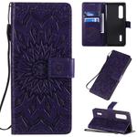 For OPPO Find X2 Pro Pressed Printing Sunflower Pattern Horizontal Flip PU Leather Case with Holder & Card Slots & Wallet & Lanyard(Purple)