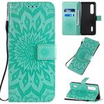 For OPPO Find X2 Pro Pressed Printing Sunflower Pattern Horizontal Flip PU Leather Case with Holder & Card Slots & Wallet & Lanyard(Green)