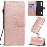 For OPPO Find X2 Pro Pressed Printing Sunflower Pattern Horizontal Flip PU Leather Case with Holder & Card Slots & Wallet & Lanyard(Rose Gold)