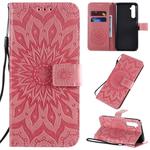 For OPPO Realme 6 Pro Pressed Printing Sunflower Pattern Horizontal Flip PU Leather Case with Holder & Card Slots & Wallet & Lanyard(Pink)