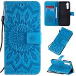 For OPPO Realme 6 Pro Pressed Printing Sunflower Pattern Horizontal Flip PU Leather Case with Holder & Card Slots & Wallet & Lanyard(Blue)