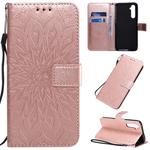 For OPPO Realme 6 Pro Pressed Printing Sunflower Pattern Horizontal Flip PU Leather Case with Holder & Card Slots & Wallet & Lanyard(Rose Gold)