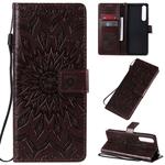 For Sony Xperia 1 II Pressed Printing Sunflower Pattern Horizontal Flip PU Leather Case with Holder & Card Slots & Wallet & Lanyard(Brown)