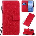 For Xiaomi MI 10 / 10 Pro Pressed Printing Sunflower Pattern Horizontal Flip PU Leather Case with Holder & Card Slots & Wallet & Lanyard(Red)