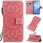 For Xiaomi MI 10 / 10 Pro Pressed Printing Sunflower Pattern Horizontal Flip PU Leather Case with Holder & Card Slots & Wallet & Lanyard(Pink)