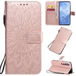 For Xiaomi MI 10 / 10 Pro Pressed Printing Sunflower Pattern Horizontal Flip PU Leather Case with Holder & Card Slots & Wallet & Lanyard(Rose Gold)