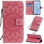 For Xiaomi Redmi K30 Pressed Printing Sunflower Pattern Horizontal Flip PU Leather Case with Holder & Card Slots & Wallet & Lanyard(Pink)