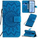 For Xiaomi Redmi K30 Pressed Printing Sunflower Pattern Horizontal Flip PU Leather Case with Holder & Card Slots & Wallet & Lanyard(Blue)