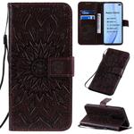 For Xiaomi Redmi K30 Pressed Printing Sunflower Pattern Horizontal Flip PU Leather Case with Holder & Card Slots & Wallet & Lanyard(Brown)