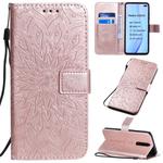 For Xiaomi Redmi K30 Pressed Printing Sunflower Pattern Horizontal Flip PU Leather Case with Holder & Card Slots & Wallet & Lanyard(Rose Gold)