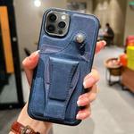 For iPhone 12 Pro Max Side Leather Rotation Card Holder Phone Case(Blue)