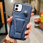 For iPhone 12 Side Leather Rotation Card Holder Phone Case(Blue)