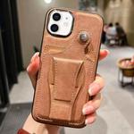 For iPhone 12 Side Leather Rotation Card Holder Phone Case(Brown)
