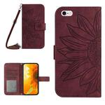 For iPhone 6 Skin Feel Sun Flower Pattern Flip Leather Phone Case with Lanyard(Wine Red)