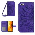 For iPhone 6s Plus Skin Feel Sun Flower Pattern Flip Leather Phone Case with Lanyard(Dark Purple)