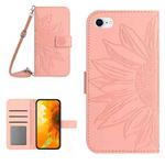 For iPhone 7 / 8 Skin Feel Sun Flower Pattern Flip Leather Phone Case with Lanyard(Pink)