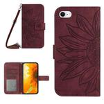 For iPhone 7 / 8 Skin Feel Sun Flower Pattern Flip Leather Phone Case with Lanyard(Wine Red)