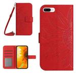 For iPhone 7 Plus / 8 Plus Skin Feel Sun Flower Pattern Flip Leather Phone Case with Lanyard(Red)