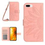 For iPhone 7 Plus / 8 Plus Skin Feel Sun Flower Pattern Flip Leather Phone Case with Lanyard(Pink)