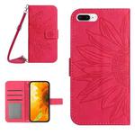 For iPhone 7 Plus / 8 Plus Skin Feel Sun Flower Pattern Flip Leather Phone Case with Lanyard(Rose Red)